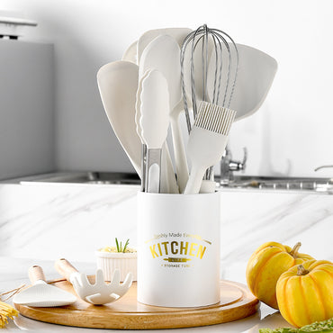 Bulk buy silicone kitchen utensils, 12-piece white silicone kitchen utensil set with wooden handle, Nordic ins style simple non-scratch pot kitchen tool set