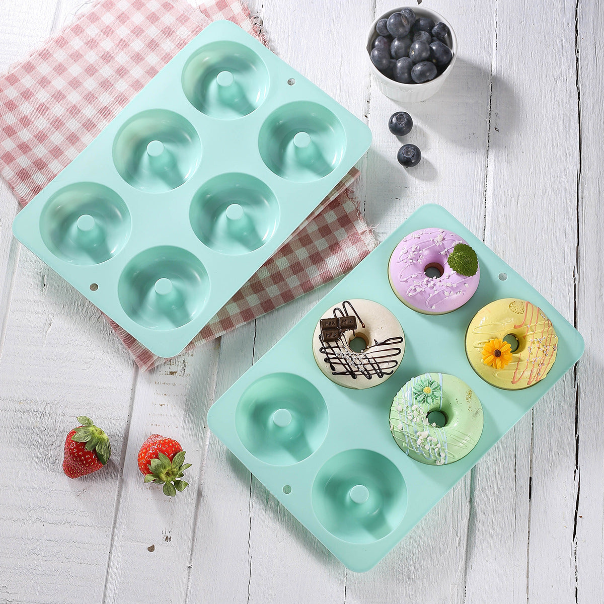 Customized silicone molds, food grade silicone 6-piece donut cake bread mold in stock