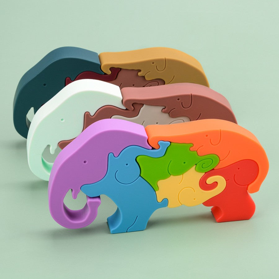 GROSSEN KAUF Buntes elefantenförmiges Baby-Stapelspielzeug aus Silikon, Lieferant von Silikonspielzeug