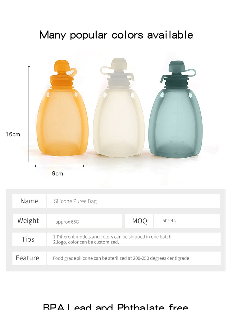 Reusable Food Feeding Pouches Bag, Silicone Feeding Pouches for baby Juice milk Snack Container
