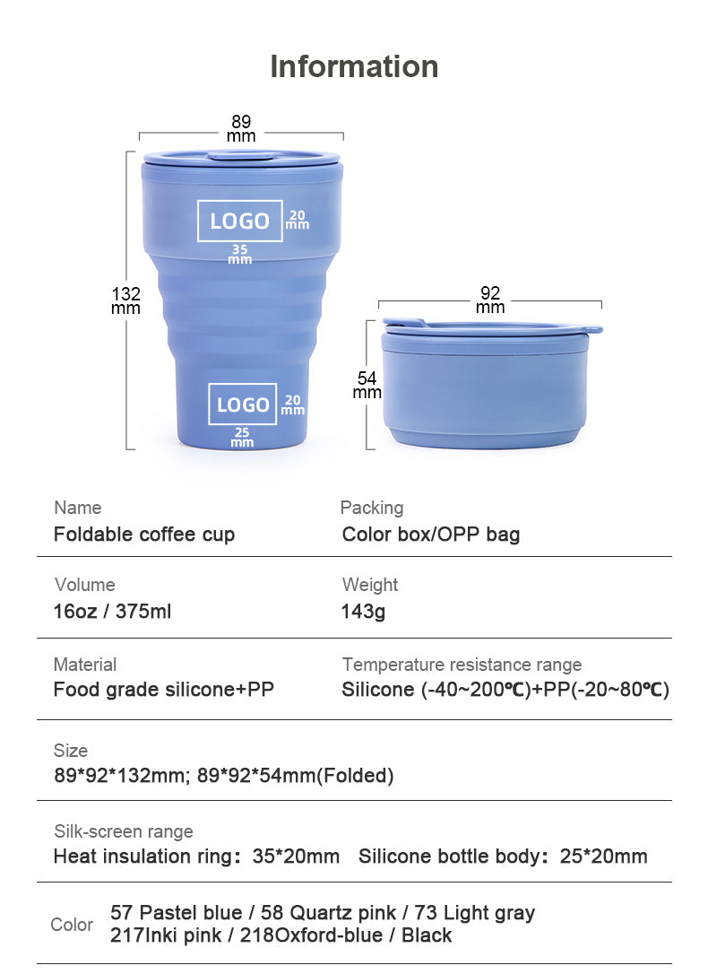 Heiße verkaufende tragbare faltbare Silikon-Kaffeetasse, umweltfreundlich, faltbar, 375 ml
