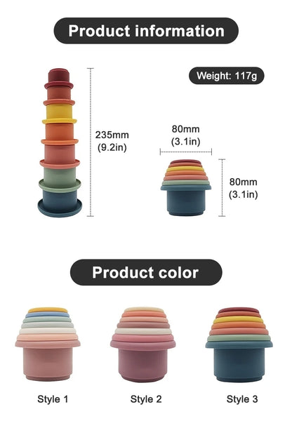 Customized Silicone Stacking Toys, New Child Early Educational Toys Montessori Food Grade Silicone Soft Building Toys Baby Stacking Cups