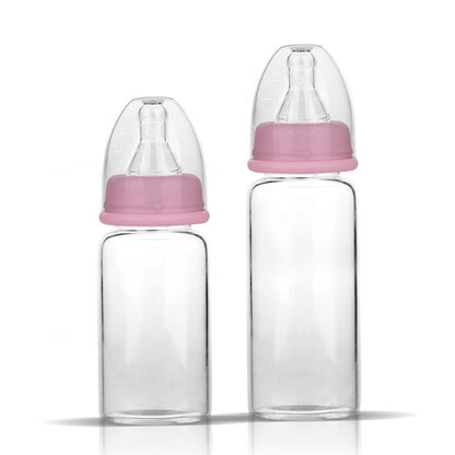 High Quality Baby Glass Feeding Bottle 240ml/8oz Wide Neck Borosilicate With Silicone Nipple Factory Manufacture