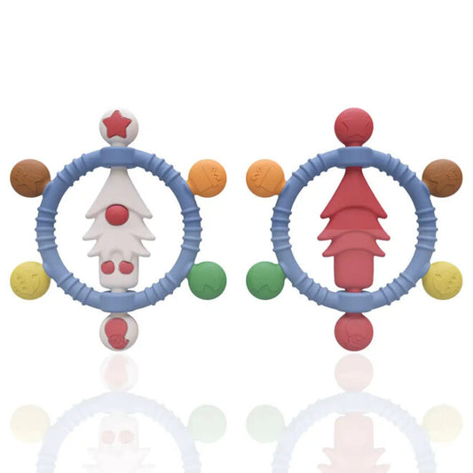 Hot Selling Baby Silicone Teether Christmas Tree Shaped Baby Rattle Teething Ring Toy Food Grade Silicone Christmas Baby Teether