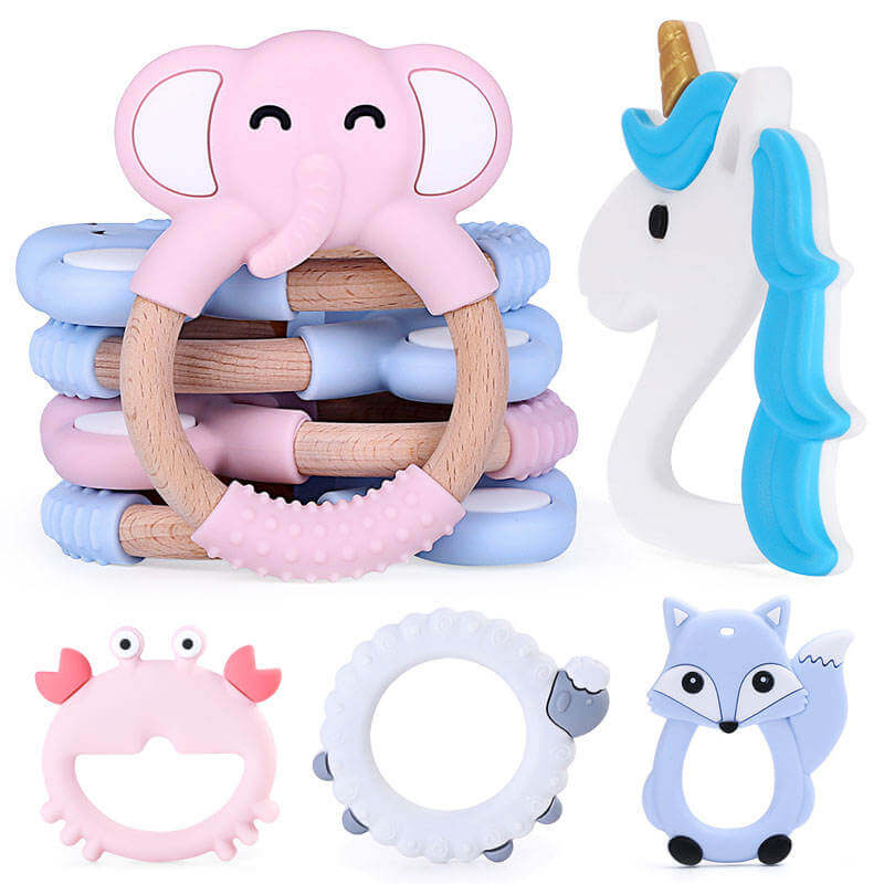 Baby-Beißring-Spielzeug Großhandel, sensorisches Beißring-Silikon-Baby-Beißring-Spielzeug