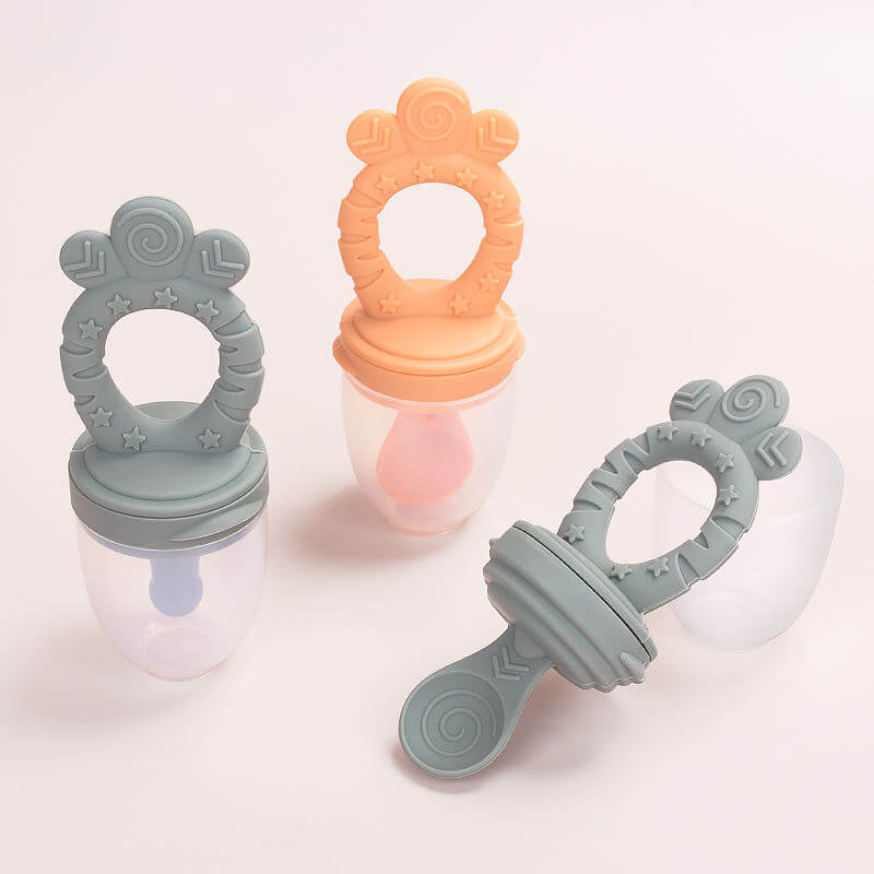 5 in 1 Pure Silicone Baby Teething Toys and Feeder Pacifier Baby Teether Chew Toys Fresh Food Feeder Pacifier and Spoon Fork