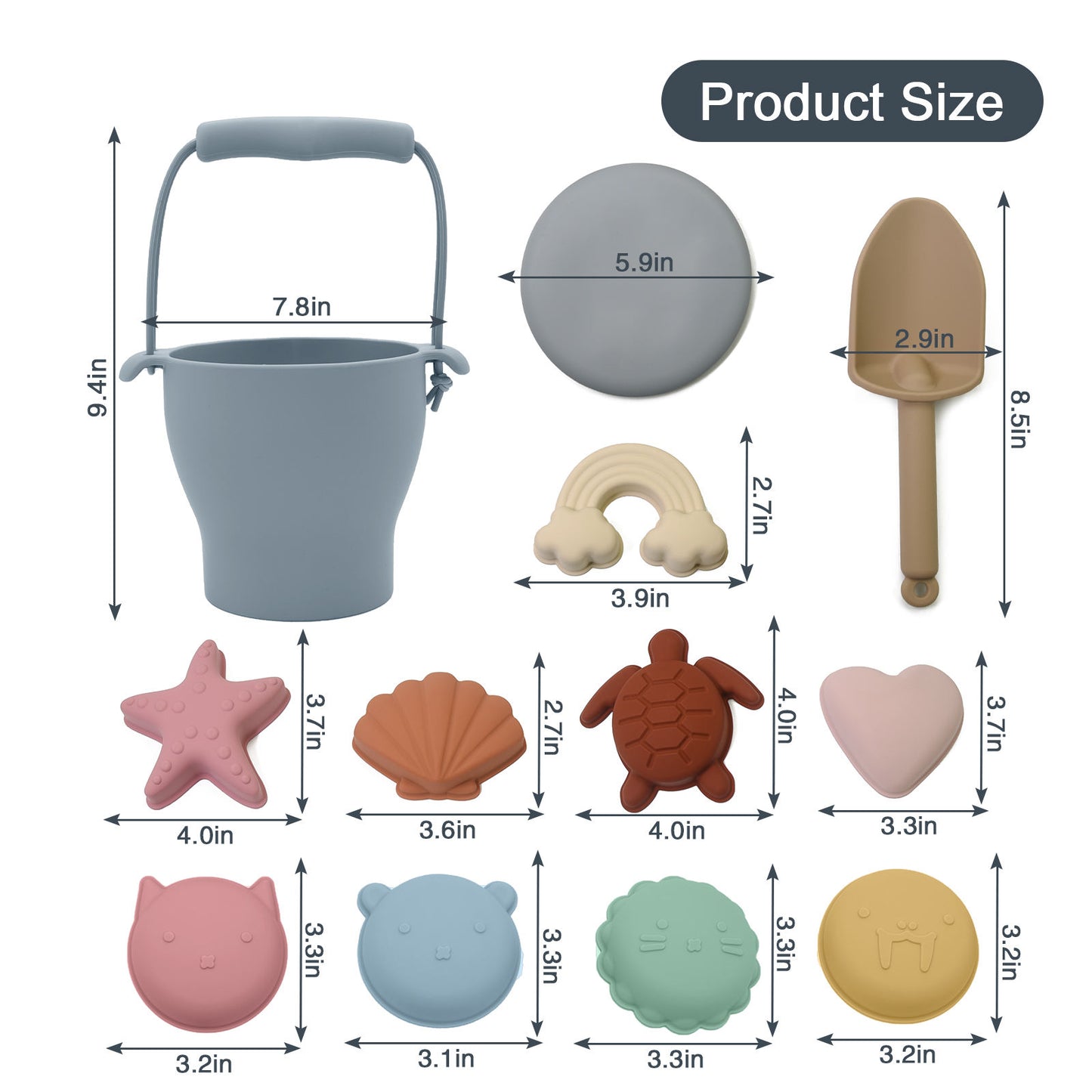 BPA FREE Portable Silicone Sand Bucket Toys Customized Silicone Beach Toys Silicone Bucket Pail and Spade sets
