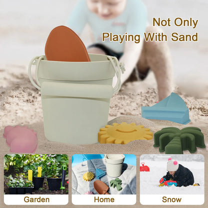 Портативное силиконовое ведро для песка без BPA, игрушки по индивидуальному заказу, силиконовые пляжные игрушки, наборы силиконовых ведер и лопат