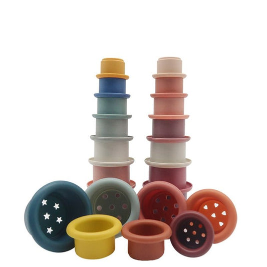 Customized Silicone Stacking Toys, New Child Early Educational Toys Montessori Food Grade Silicone Soft Building Toys Baby Stacking Cups