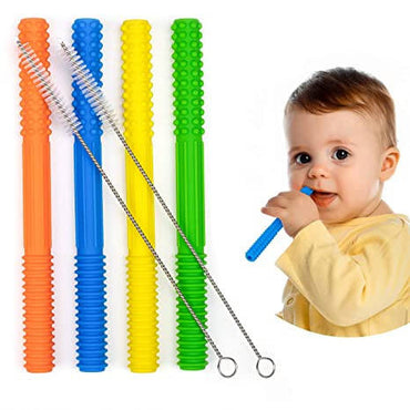 Silicone Baby Teething Toys, Food Grade Hollow Teether Tubes 3-12 Months BPA Free Hollow Teether Tube