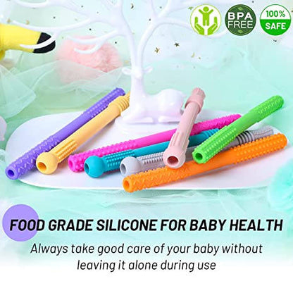 Silicone Baby Teething Toys, Food Grade Hollow Teether Tubes 3-12 Months BPA Free Hollow Teether Tube