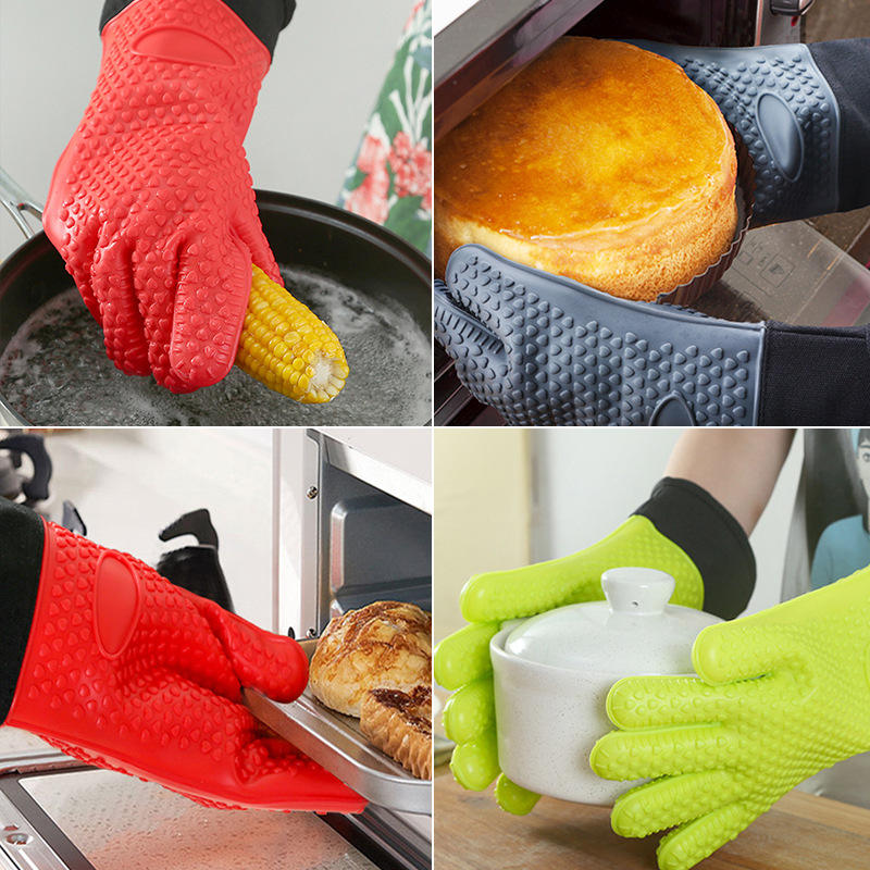 Силиконовые перчатки для кухни, приготовления барбекю, выпечки, жаропрочные двойные прихватки для духовки