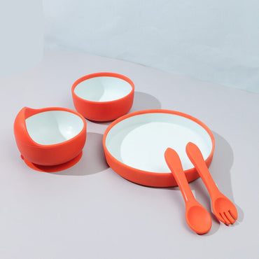 Silicone baby feeding tableware set baby food grade two-color silicone eating bowl spoon