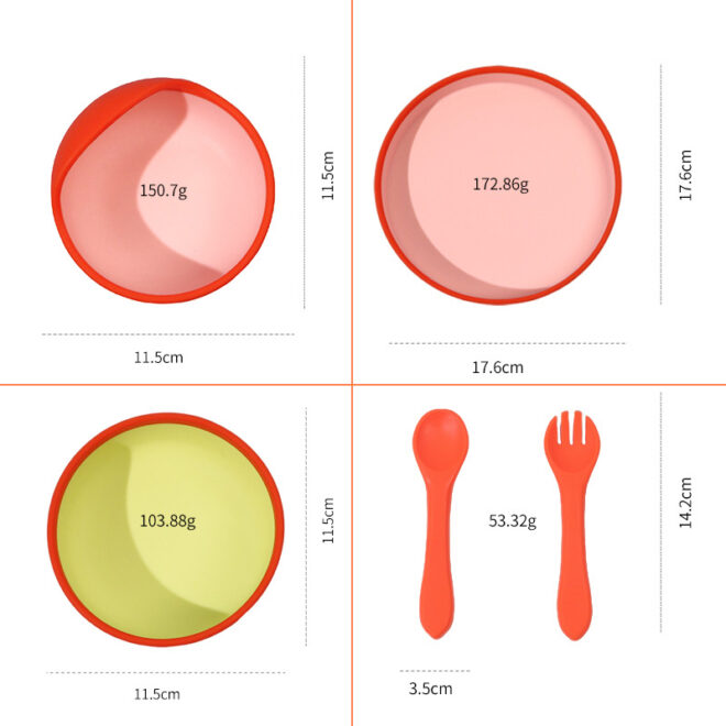 Silikon-Baby-Fütterungsgeschirr-Set, zweifarbiger Silikon-Essnapf-Löffel in Babynahrungsqualität