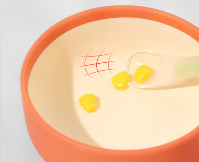 Silikon-Baby-Fütterungsgeschirr-Set, zweifarbiger Silikon-Essnapf-Löffel in Babynahrungsqualität