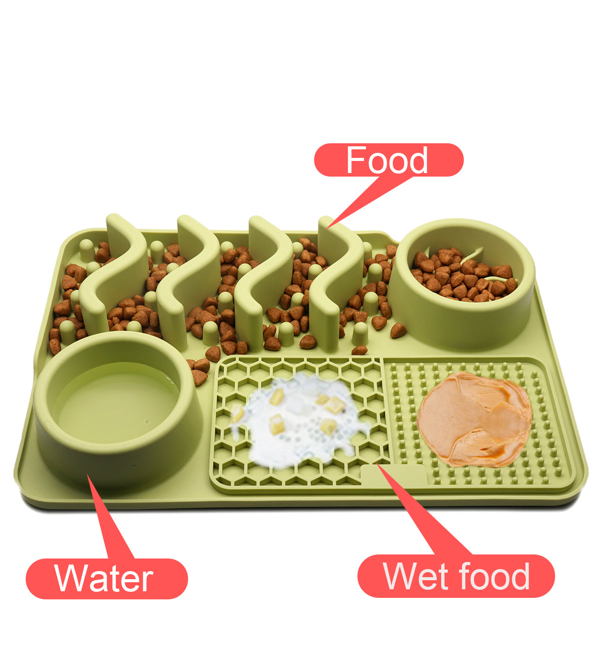 Silicone Dog Bowl Mats, FREE SAMPLE All-in-one non-slip food water slow pet feeder