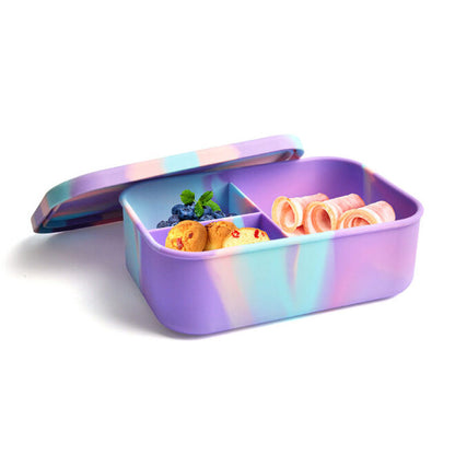 Lunchbox aus lebensmittelechtem Silikon, heißer Verkauf, Regenbogenfarben, tragbarer Kinder-Lebensmittel-Aufbewahrungsbehälter aus Silikon mit 3 Fächern