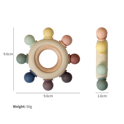 Buy Silicone Baby Teether Toys in Bulk，Wood Baby Teether Rattle Wood Ring Play Toys Silicone Teethers for Baby