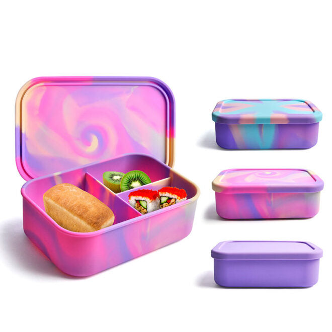 Пищевой силиконовый ланч-бокс, хит продаж, цвета радуги, портативный детский силиконовый контейнер для хранения еды с 3 отделениями